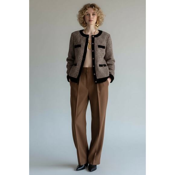 Women’s Gallery Ami  Elegant Tweed Cardigan with Velvet Trim and Gold buttons M - Picture 1 of 5